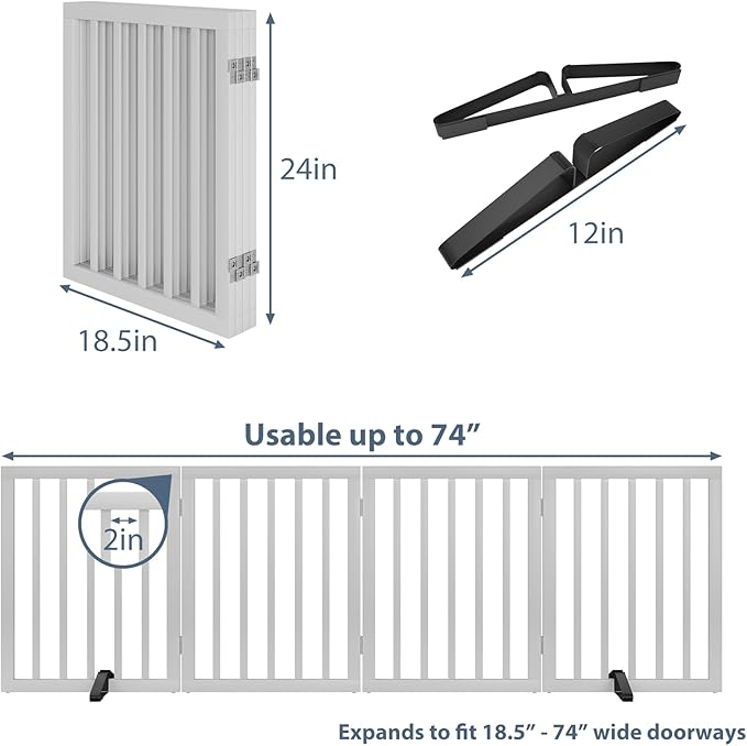 Wooden Dog Gate Freestanding Foldable Pet Gate 4 Panel Fully Assembled Dog Gates for Doorways House Stairs