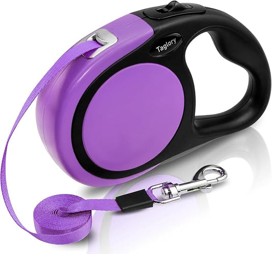 Taglory Retractable Dog Leash, 16ft No Tangle Leash Retractable for Small Medium Dogs Up to 44 lbs, One-Handed Brake, Pause, Lock,Purple