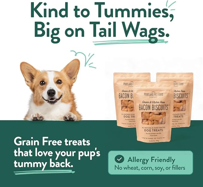 Portland Pet Food Company Bacon Dog Treats Healthy Biscuits for Large Medium & Small Dogs - Grain-Free, Human-Grade, All Natural Cookies, Snacks & Training Treats - Made in The USA - 3 Pack (5 oz)