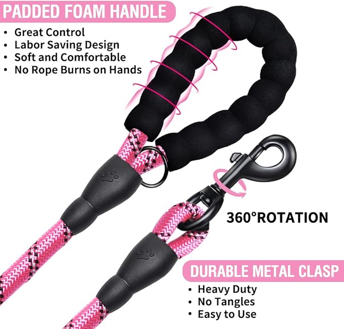 COOYOO Dog Leash 5/6 FT with Comfortable Padded Handle and Highly Reflective Threads for Small Medium and Large Dogs
