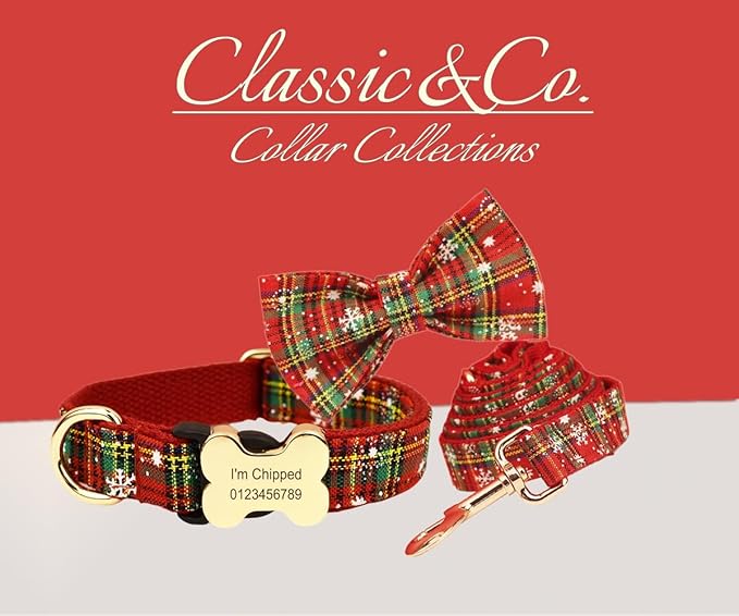 Personalized Dog Collar with Bone Buckle – Custom Name & Phone Number Engraved, Adjustable Quick Release for Small to Large Dogs (Christmas Style)
