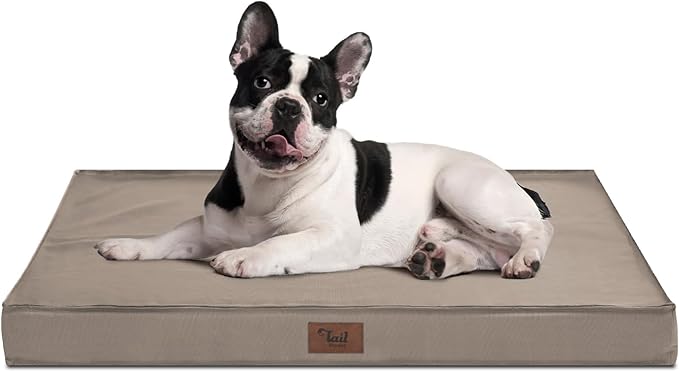 Outdoor Orthopedic Dog Bed for Medium Dogs & Cats, Waterproof Flat Pet Mat with Egg Crate Foam & Washable Removable Oxford Cover, 30x20 Inch, Khaki