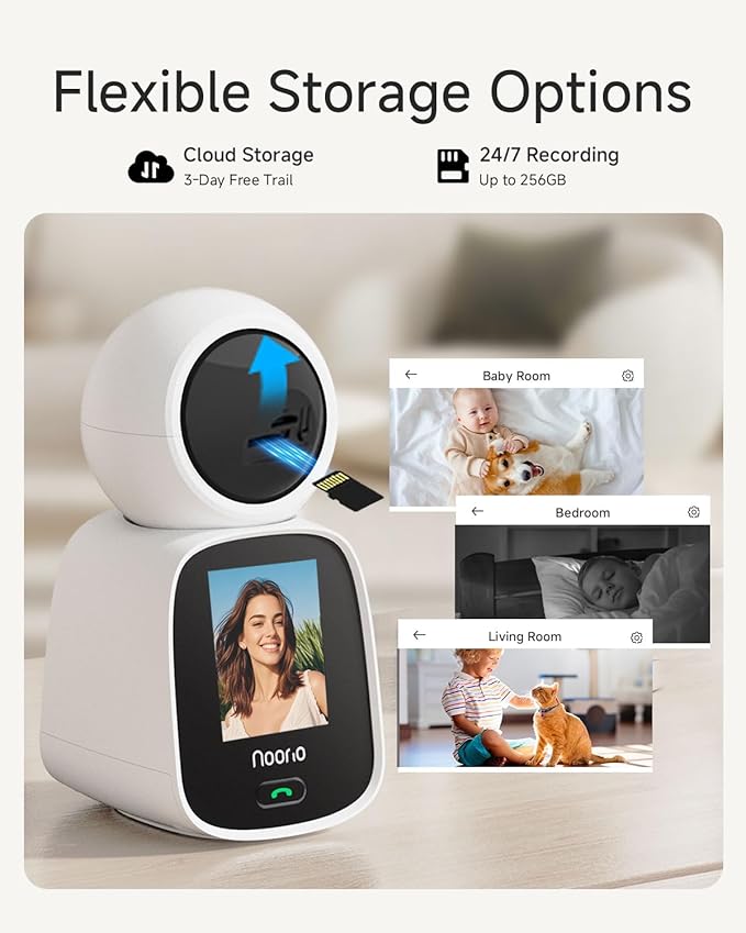 Noorio 5G Two Way Video Calling Camera, One Click Call 2K Pet Camera with Phone App, 360° PTZ Dog Cam with Speaker, Color Night Vision, 2.4 Inch Screen, CL200