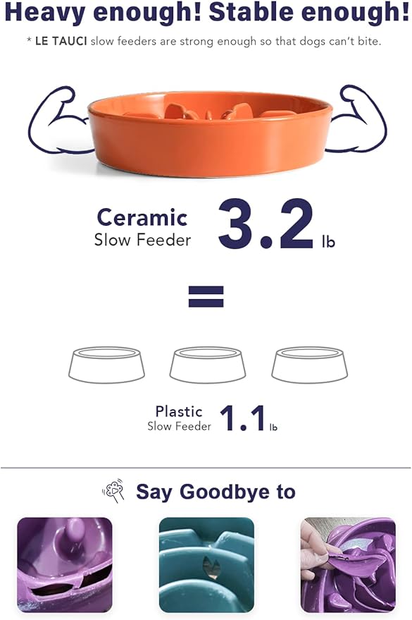 LE TAUCI Dog Bowls Slow Feeder Ceramic, 1.5 Cups Slow Feeding Dog Bowl Small Medium Breed, Puppy Bowl for Fast Eaters, Sun Orange