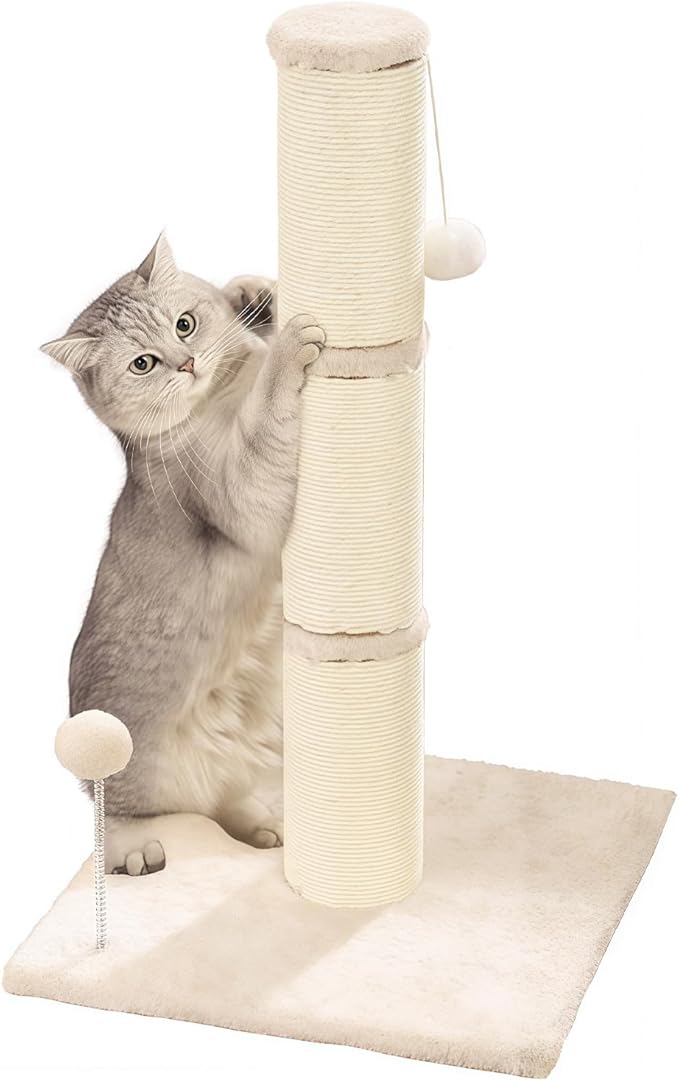 Marchul Cat Scratching Post with Wide-Base, Heavy Duty Thick, Sisal Cat Scratcher Posts 26.7 Inches with Hanging Ball for Kittens Medium Cats and Multiple Cats Households