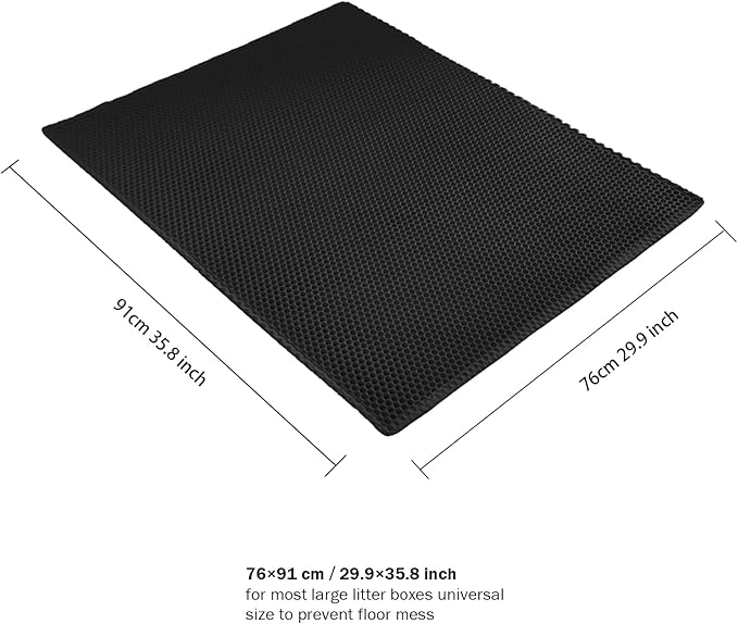 Cat Litter Mat, Cat Litter Trapping Mat, 29.9'' x 35.8''Inch, Double Layer Waterproof Proof Litter Box mat, Non-Slip Design, Reduces Litter Scatter, Easy to Clean, Black