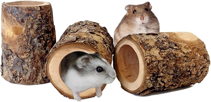 3PCS Natural Apple Wooden Hamster Mouse Tunnel Tube Toy, Hamster Hideout for Hamsters Mouse Gerbils Mice Rat, Cage Accessories for Hiding and Resting