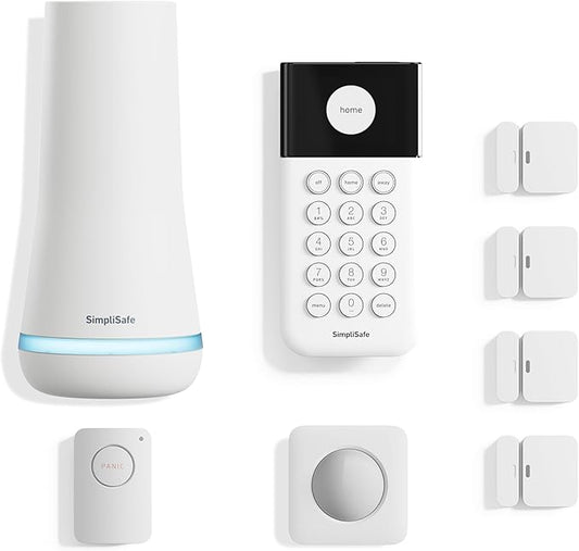 SimpliSafe 8 Piece Wireless Home Security System - Optional 24/7 Professional Monitoring - No Contract - Compatible with Alexa and Google Assistant , White