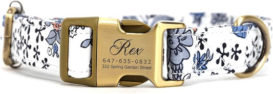 Personalized Dog Collar with Name and Phone Number Engraved,Adjustable Custom Puppy Collar,Organic Cotton Pet Collar for Small Medium Large Boy Girl Dogs