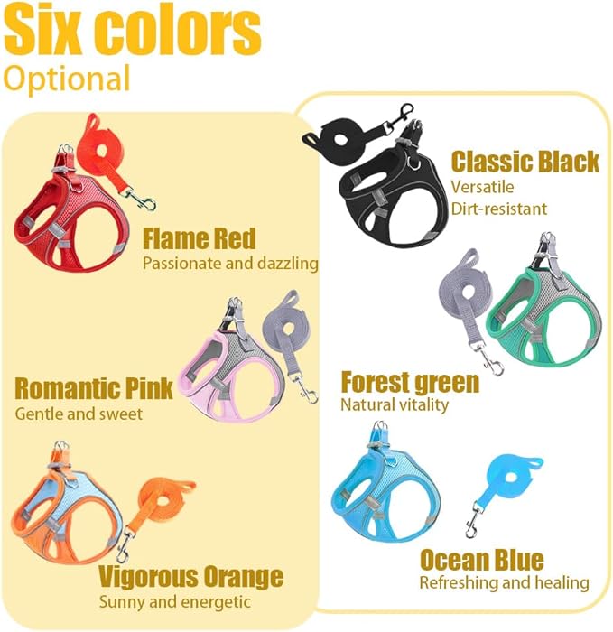 Dog Harness Small Sized and Leash Set, Dog Harness with Leash Set, Comfortable Air Mesh Dog Vest Harness with Reflective Strip, Reflective for Safe Easy Walking Dogs, Cats, Black M