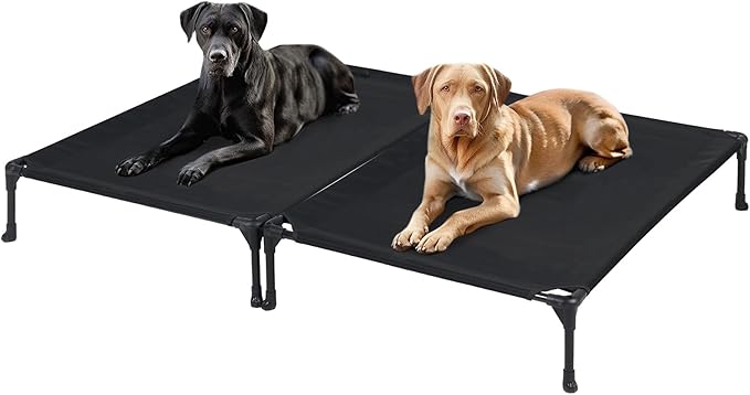 Veehoo 2 Pack Raised Dog Bed, Cooling Elevated Dog Bed, Portable Pet Cot with Washable & Breathable Mesh, No-Slip Feet, Durable Dogs Cots Beds for Large Dogs, 42" x 30", Black, CWC1803-L