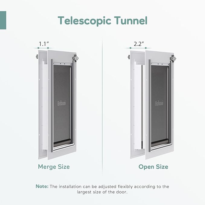 Baboni 3-Flaps Pet Door for Interior and Exterior Doors, Steel Frame and Telescoping Tunnel, Strong and Durable Dog Door (Pets Up to 40 Lb) -Medium