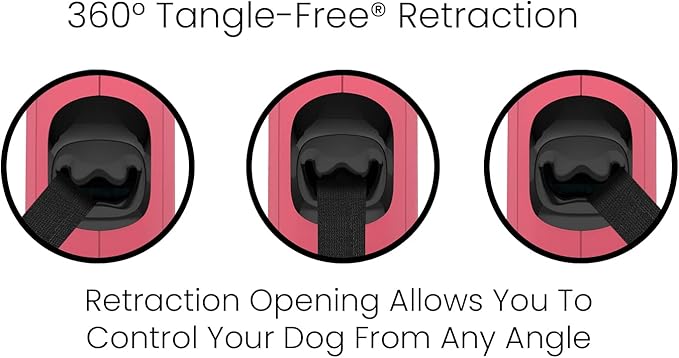 TUG Monochrome 360° Tangle-Free Retractable Dog Leash | 16 ft Strong Nylon Tape (Large, Pink)