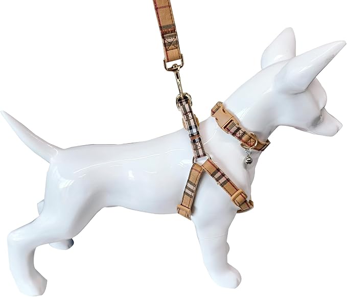 Cute Plaid Dog Collar Harness and Leash with Safety Buckle - Adjustable and No Pull Comfortable Dog Collars for Small Puppy, Stylish Durable Gift for Boy Girl Pets