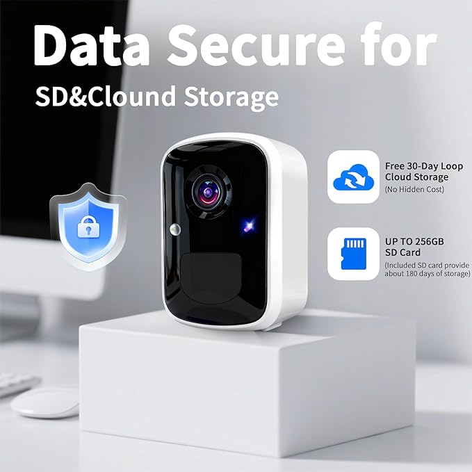 Wireless Security Camera, WiFi Battery Powered Camera with 3MP Pixel, AI Motion Detection, 2-Way Talk, Spotlight, Siren, IP65, Cloud/Up to 256G SD Storage (Provide SD Card About 180 Days of Storage)