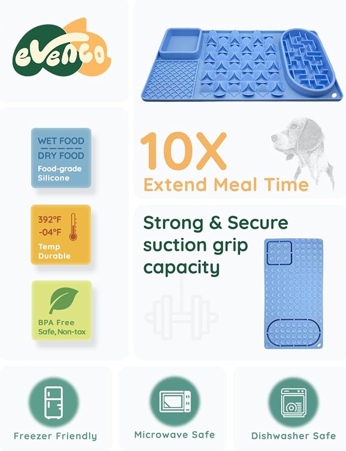 Slow Feeder Bowl for Large dog, Silicone Lick Mat & Snuffle Mat with Suction Cups - Interactive Puzzle Feeder to Slow Eating & Keep Busy, Reduce Vomiting & Relieve Boredom (21"x 11" Light Blue)