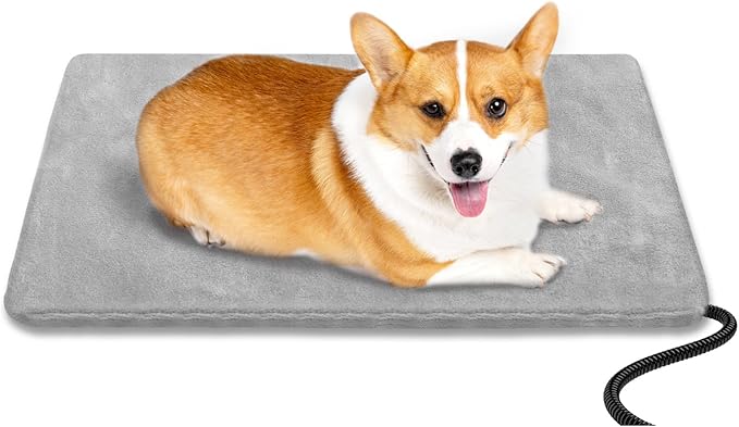 Dog Heating Pad Outdoor for Heated Dog Bed, Pet Heating Pad with Soft Cover,Chew Resistant Cord, Safe for Pregnant New Born Stray Feral Puppy Grey 18 * 18