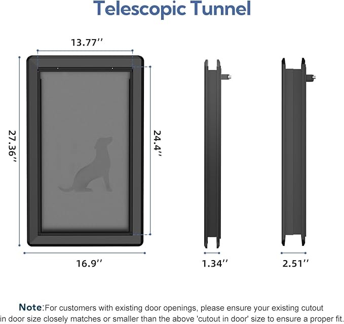 Aluminum XL Dog Door for Exterior Door,Open Size:24.4" H x 13.8" W,Heavy Duty Doggy Door with Enclosed Magnetic Flaps,Extreme Weather Doggie Doors (Black, X-Large)