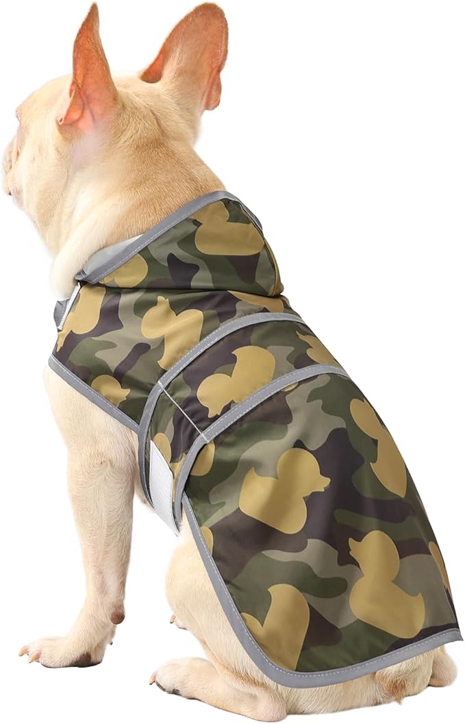 Dog Raincoats for Medium Dogs Waterproof Hooded Rain Jacket with Reflective Strips Leash Hole & Poncho Adjustable Fit (CamoDuck,M)