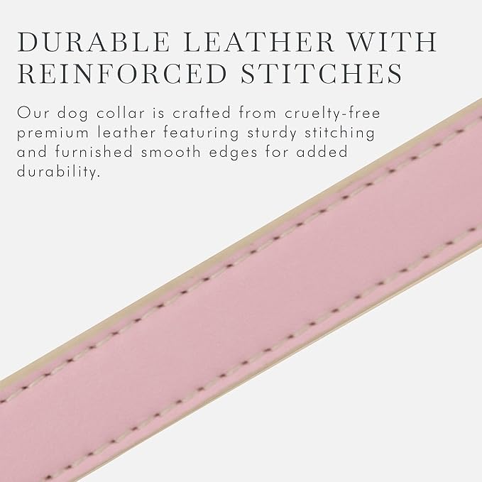 NINA WOOF Cupertino Dog Collars, Harnesses & Leashes Made from Vegan Leather with Dog Tracker Device Holder Adjustable Dog Collar (Extra Small (Neck: 9x12), Pink)