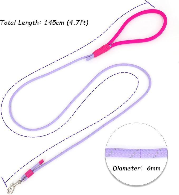 2 Pack Rope Dog Leash, 4.5 ft Lightweight Premium Rope Leash with Comfortable Padded Handle, Reflective Dog Leashes for Small and Medium Dogs, Kid-Friendly Family Set