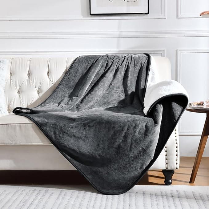 Waterproof Blanket for Bed Couch Sofa, Soft Liquid Pee Proof Pet Blanket for Dog Puppy Cat, Reversible Sherpa Fleece Furniture Protector (Dark Grey, 50x60 inches)