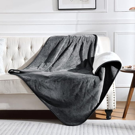 Waterproof Blanket for Bed Couch Sofa, Soft Liquid Pee Proof Pet Blanket for Dog Puppy Cat, Reversible Sherpa Fleece Furniture Protector (Dark Grey, 50x60 inches)