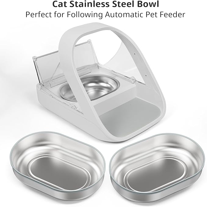 Stainless Steel Bowl for Automatic Microchip Cat Pet Feeder, Sealing Ring Design for Keeping Food Fresh and Reducing Odor, SUS 304, Easy to Clean, 2 Bowl & 1 Mat Set