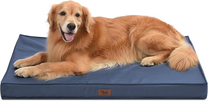 Outdoor Waterproof XL Dog Bed, Orthopedic Dog Bed for Large Dogs, Egg Crate Foam Pet Bed with Washable Removable Oxford Cooling Cover, 44x32 Inch, Navy