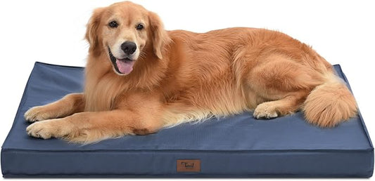 Outdoor Waterproof XL Dog Bed, Orthopedic Dog Bed for Large Dogs, Egg Crate Foam Pet Bed with Washable Removable Oxford Cooling Cover, 44x32 Inch, Navy