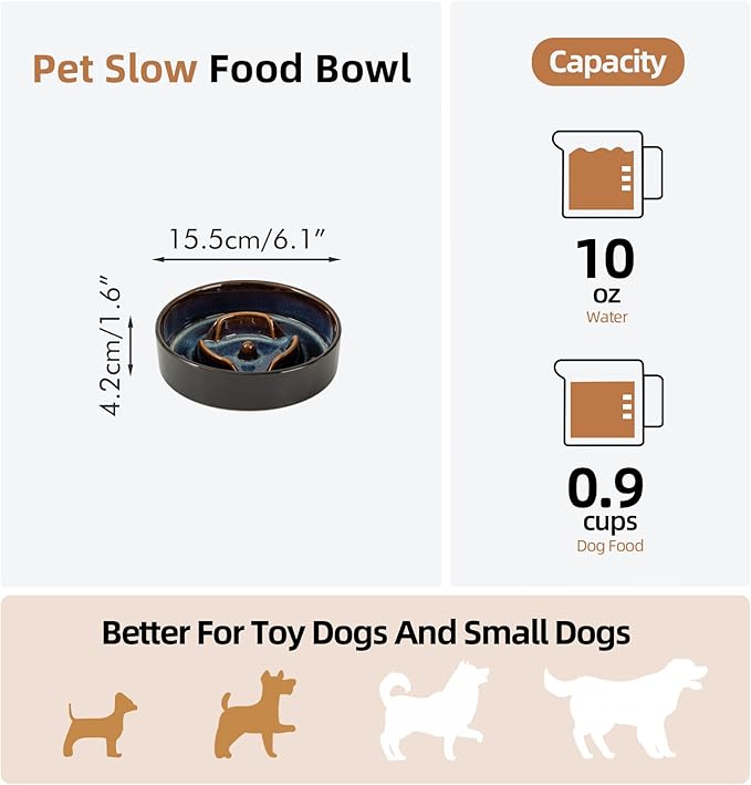 Ceramic 0.9 Cup Dog Bowl Slow Feeder for Small Dog and Cat, 6.1inch Pet Slow Dish, Stop Bloat, Preventing Choking(Single Bowl, Starry Sky)