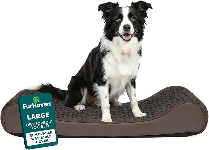 Furhaven Orthopedic Dog Bed for Large/Medium Dogs w/ Removable Washable Cover, For Dogs Up to 38 lbs - Ultra Plush Faux Fur & Suede Luxe Lounger Contour Mattress - Chocolate, Large