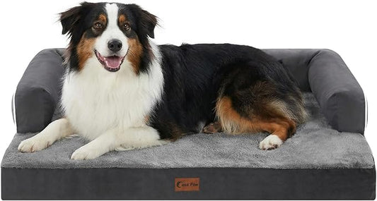 Orthopedic Dog Beds for Large Sized Dogs, Waterproof Egg Crate Foam Medium Dog Couch Beds for Crate 35x22Inch, Washable Pet Beds with Removable Cover and Nonskid Bottom, Dark Grey
