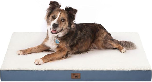 Orthopedic Dog Bed for Large Dogs - Pet Bed with Removable Washable Cover, Large Waterproof Dog Bed for with Egg Crate Foam, Blue White