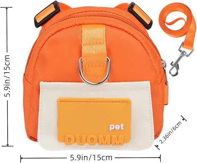 Dog Backpack Strap Leash,Dog Harness with Poop Bag Dispenser,Adjustable and Waterproof,Dog Hiking Backpack,Suitable for Travel and Daily Walks (Orange, M)