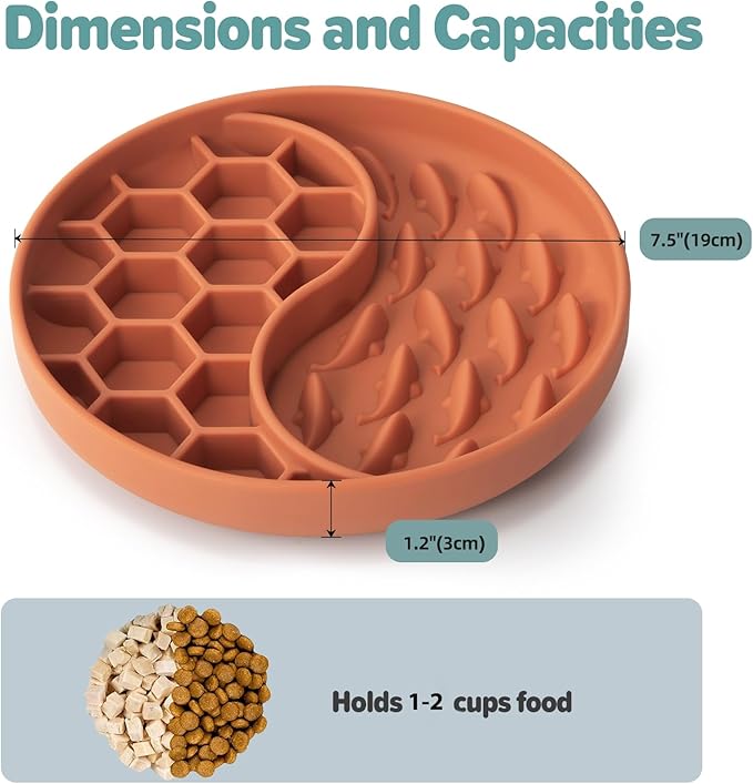 Slow Feeder Dog Bowls, Silicone Pet Food Bowls with Suction Cups, Non-Slip Dog Feeding Slow Down Pet Eating Speed for Fast Eaters, Anxiety Relief & Fun Added (Orange)