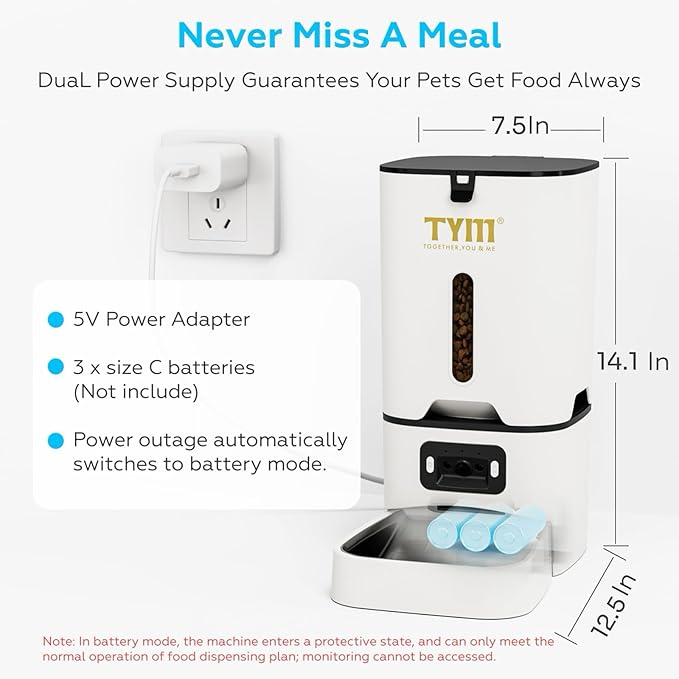 TYM Automatic Cat Feeder with Camera, 5G WiFi Timed Automatic Dog Feeder with APP Control, 7L Remote Feeding Auto Cat Food Dispenser, Reliable, Easy Cleaning, Keeps Food Fresh
