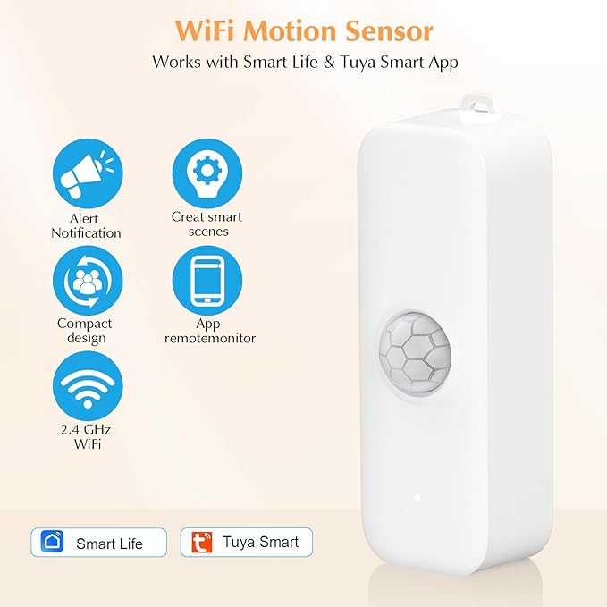eMylo WiFi Motion Sensor Smart Motion Detector Infrared Motion Sensors Home Security System Motion Detector PIR Motion Detector Alert App Notification Alert Compatible with Smart Life App (1 Pack)