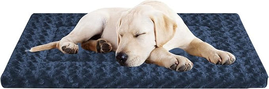 Washable Dog Bed Plush Orthopedic Outdoor Crate Mat with Non-Slip Bottom,Luxe Soft Kennel Pad for Pets, Cozy Cage Cushion & Pet Sleeping Mattress Large Sized,Medium,Small Dogs,30 x 20 inch,Blue