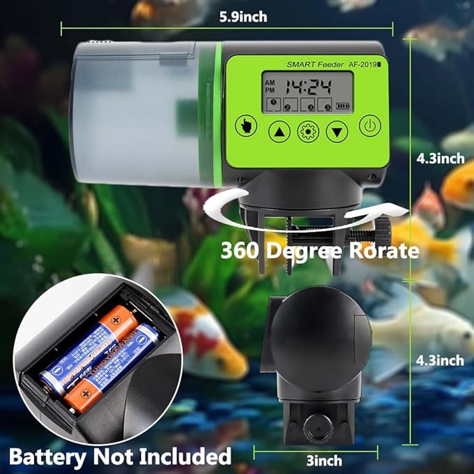 Automatic Fish Feeder for Aquarium Vacation, 200ML Large Capacity Auto Fish Food Dispenser with Timer Display for Small Tank Turtle Betta Koi, Big Aquariums & Pond