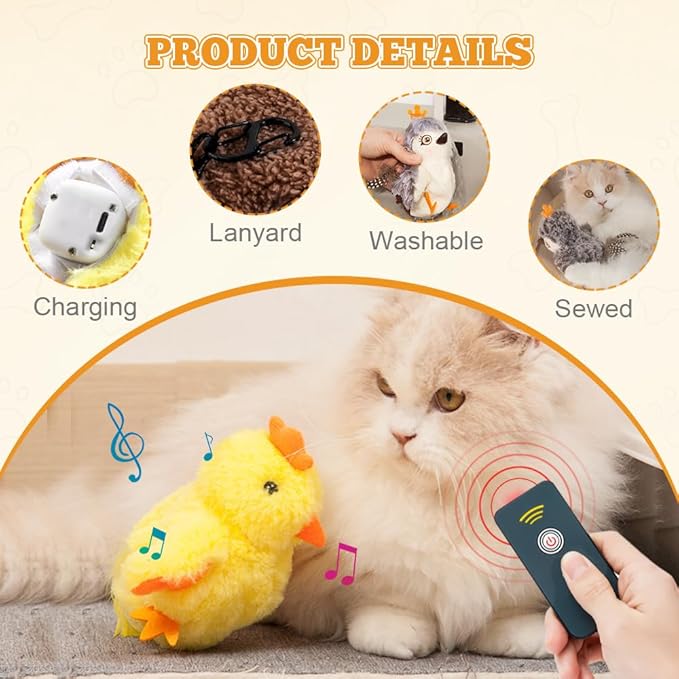 Interactive Chirping Bird Cat Toy,2025 New Flying Bird Cat Toy Flapping Bird Toy,Simulation Chirping Bird Toys Interactive Cat Toys for Bored Indoor Adult Cats (A-Black)