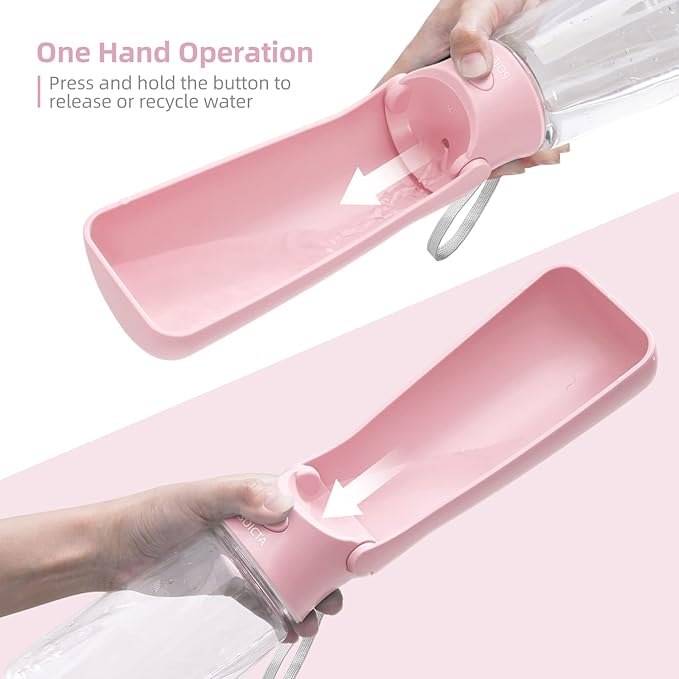 Portable Dog Water Bottle for Walking 19 OZ or 12 OZ Portable Pet Water Bottles for Puppy Small Medium Large Dogs Water Dispenser Pet Water Bowl Dog Accessories(19OZ Pink)