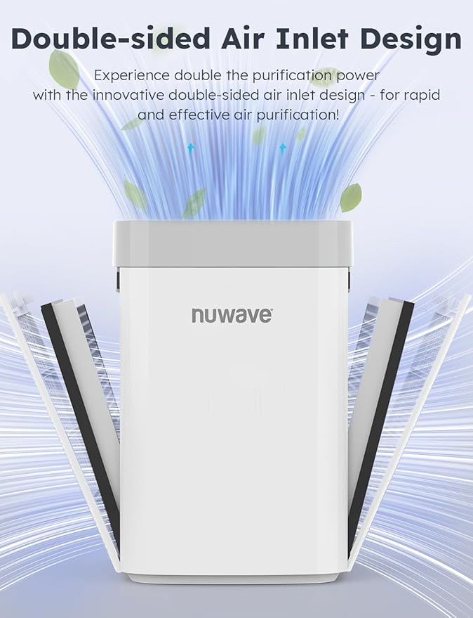 Nuwave Portable Air Purifier for Large Room up to 1361 Sq Ft with PM 2.5 Display Air Quality Sensor, H13 True HEPA Air Filter Remove 99.97% of Pets Hair Odor Dust Smoke with Double-sided Air Intake