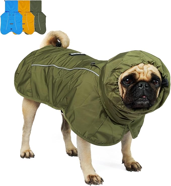 Tuff Pupper Waterproof Dog Raincoat | Full-Body Windproof Rain Jacket for Dogs | Reflective Strips | Breathable Mesh Lining | Adjustable Fit | Leash Port | Small Medium Large XL XXL Dogs (Olive, S)