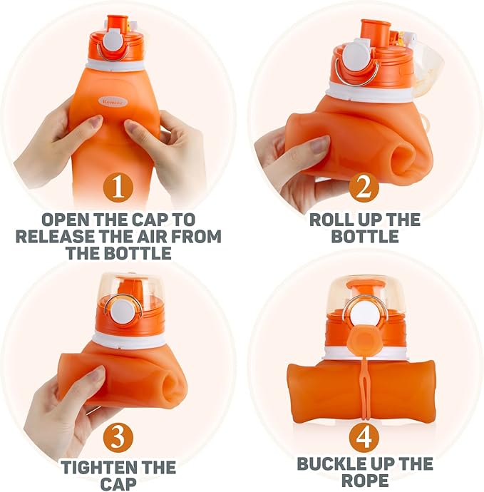 Kemier Collapsible Silicone Water Bottles-750ML,Medical Grade,BPA Free Travel Water Bottle Can Roll Up,26oz,Leak Proof Foldable Sports & Outdoor Water Bottles