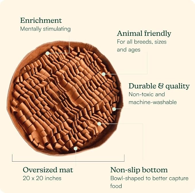 Reggie Stimulating Feeder Mat for Dogs | Slow Feeding Snuffle Mat to Reduce Speed Eating, Stress & Boredom | Dog Enrichment Toy for Mental Stimulation | Vet-Approved, Durable & Washable | Bark Brown