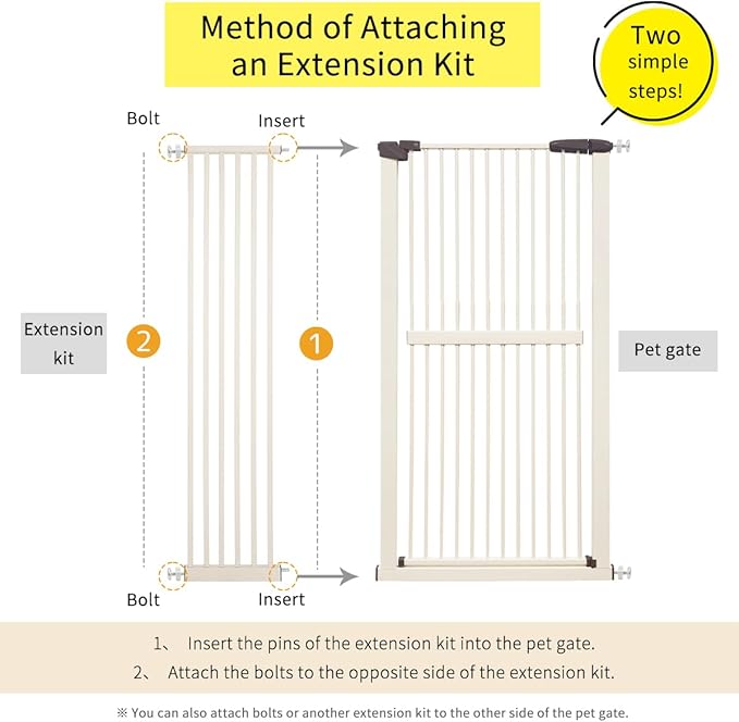 Lumizone Extra Tall Cat Gate Extension Kit 61.02" High Pressure Mounted 12.6" Extra Wide 1.37" Gap No Drilling Tall Pet Gate for Dogs (Cream, 12.60" W)