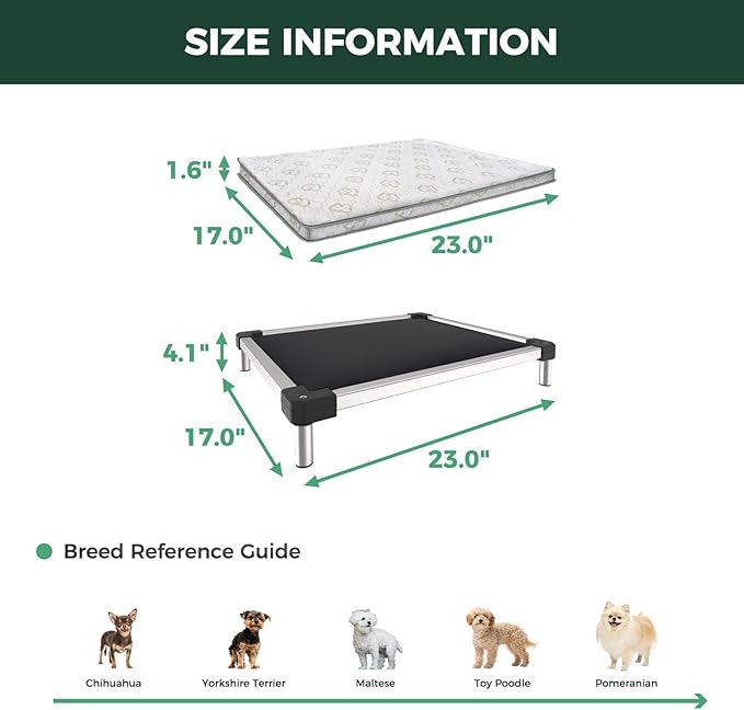 FXW TitanNest Chew-Proof Elevated Dog Bed, Raised Cot for Indoor/Outdoor/Camping Use, Durable & Washable Padded Pet Bed with Exclusive Cover for Toy Dogs, 23.0" L x 17.0" W x 4.5" H, Black