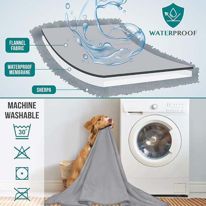 PetAmi Waterproof Dog & Cat Blanket for Medium Large Pets, Reversible Pee Proof for Bed, Couch Indoor, Soft Washable, 60x80 Light Gray