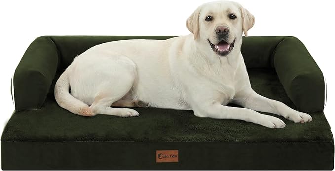 Orthopedic Dog Beds for Extra Large Dogs, Waterproof Egg Crate Foam XL Dog Bed with Sides 45x35Inch, Big Dogs Couch Beds with Removable Washable Cover and Nonskid Bottom, Olive Green